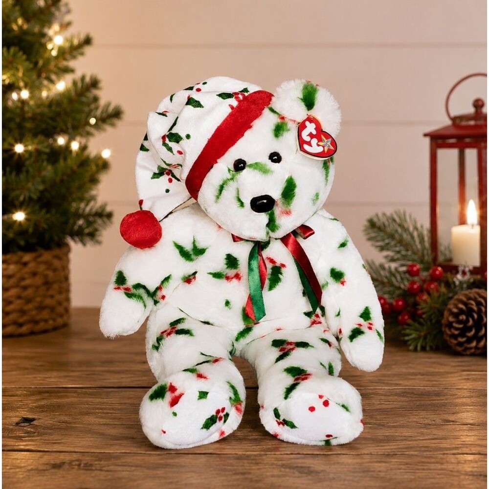 NEW Ty Beanie Buddy VTG Holiday Teddy Bear Holly Christmas Plush 14" Collectible